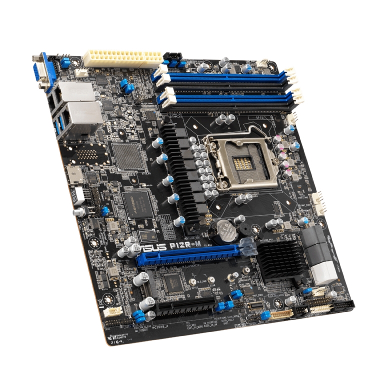 ASUS P12R-M Server Motherboard. Xeon E-2300 Support. Dual Gigabit LAN Onboard. VGA Video Onboard. Integrated IPMI Remote KVM. Includes ASMB10 Module